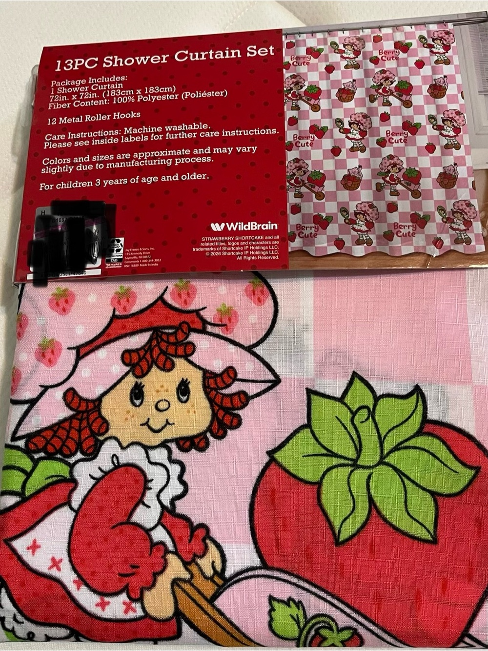 WildBrain Strawberry Shortcake Pink Shower Curtain Set - Pink